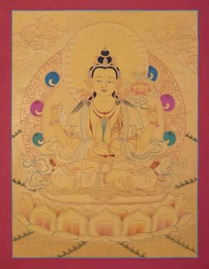 Four Armed Chengrezig Thangka Painting | Avalokiteshvara Arts | Bodhisattva Thangka